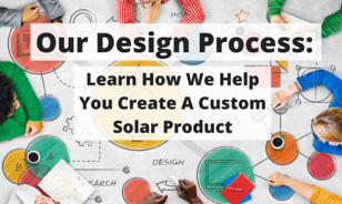 Group working on a project with Our Design Process: Learn How We Help You Create A Custom Solar Product overlayed on the image