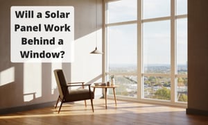 Sunlit modern room with large floor-to-ceiling window, armchair, and small table. Overlay text reads: “Will a Solar Panel Work Behind a Window?” Cityscape visible outside. Sunlit modern room with large floor-to-ceiling window, armchair, and small table. Overlay text reads: “Will a Solar Panel Work Behind a Window?” Cityscape visible outside.