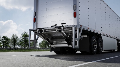 Lift gate on the back of a semi trailer