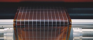 thin film amorphous solar material going through the lamination process