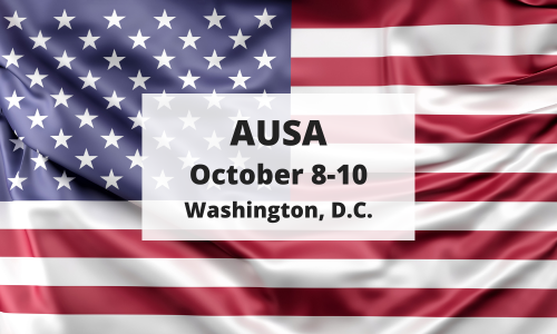 AUSA October 8-10 Washington, D.C. text overlayed on an American Flag Background