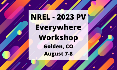 NREL - 2023 PV Everywhere Workshop Text on a semi-transparent white block on a multicolored modern art background
