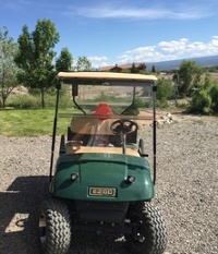 PowerDrive Golf Car Solar Panel on top of E-Z-GO golf car in a vineyard