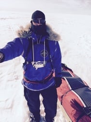 Douglas Tumminello hauling his gear and an amorphous silicon thin film rollable solar panel in the snow Douglas Tumminello hauling his gear and an amorphous silicon thin film rollable solar panel in the snow