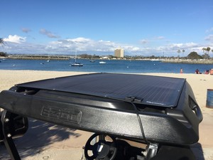 thin-film PowerDrive Golf Car Solar Panel installed on a golf car canopy